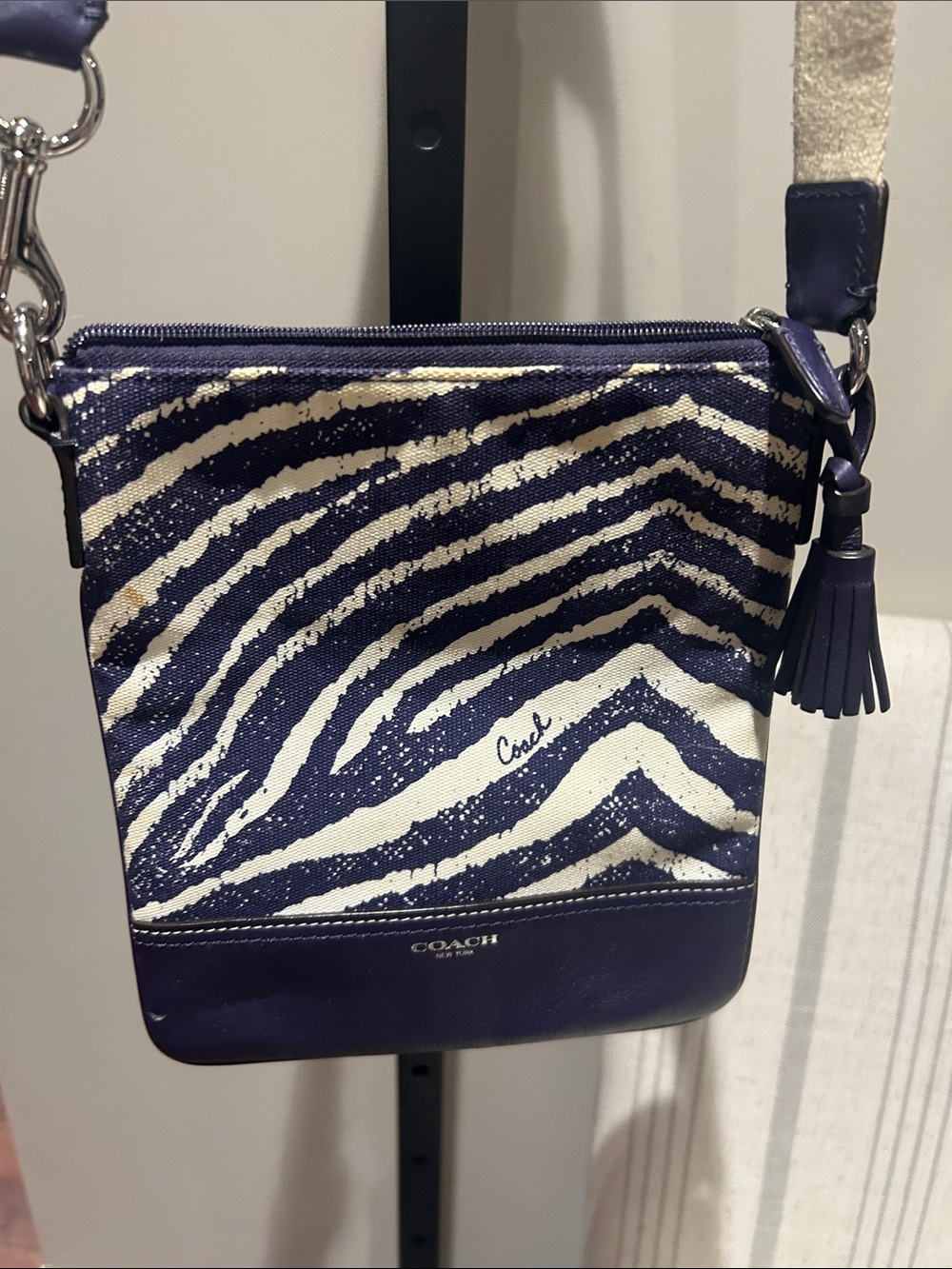 Coach Purple & White Zebra Print Crossbody Bag